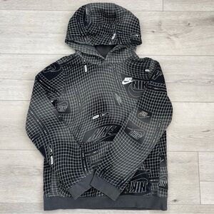 Nike Boys Club All Over Grsphic Charcoal and White Pullover Hoodie